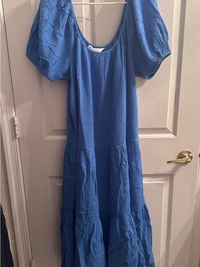 Lilly Pulitzer NWT $148 Zemini Maxi Coverup Sunwashed Blue Crnkl Gauze